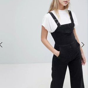 Wide Leg Black Denim Overalls size 38